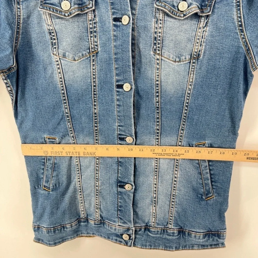 LuLaRoe Jaxon Denim Jacket XL Southwestern Aztec Knit Back Panel Boho Western